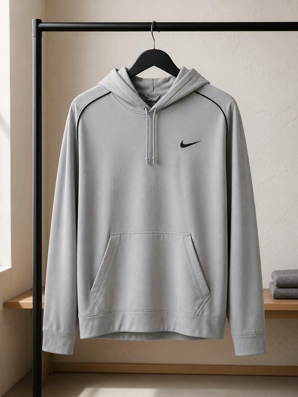 Nike Light Gray Pullover Hoodie with Black Swoosh - Picture 1 of 6